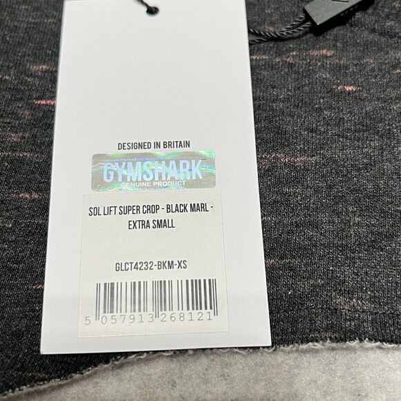 Gymshark Sol Lift Super Crop Long Sleeve Black Marbel Size Extra Small - Picture 6 of 7